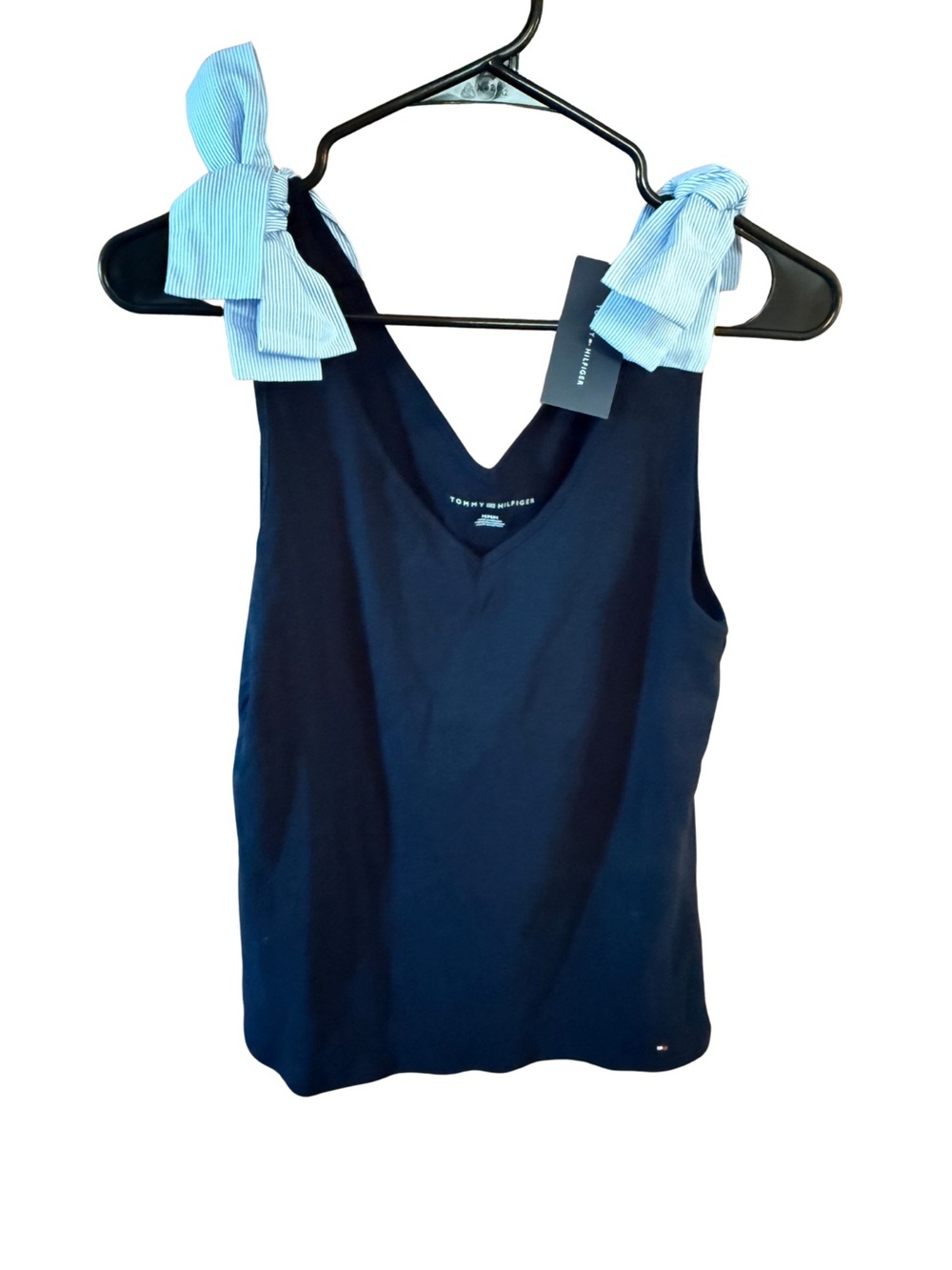 Tommy Hilfiger Navy V-Neck Tank with Light Blue Striped Tie Straps
